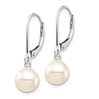 14k WG 7-8mm Rnd White Freshwater Cultured Pearl Dangle Earrings-XFW725E