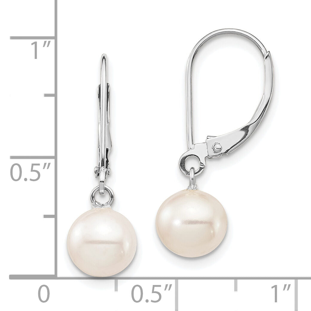 14k WG 7-8mm Rnd White Freshwater Cultured Pearl Dangle Earrings-XFW725E