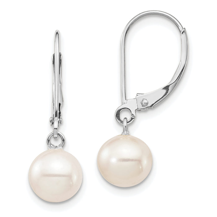 14k WG 7-8mm Rnd White Freshwater Cultured Pearl Dangle Earrings-XFW725E