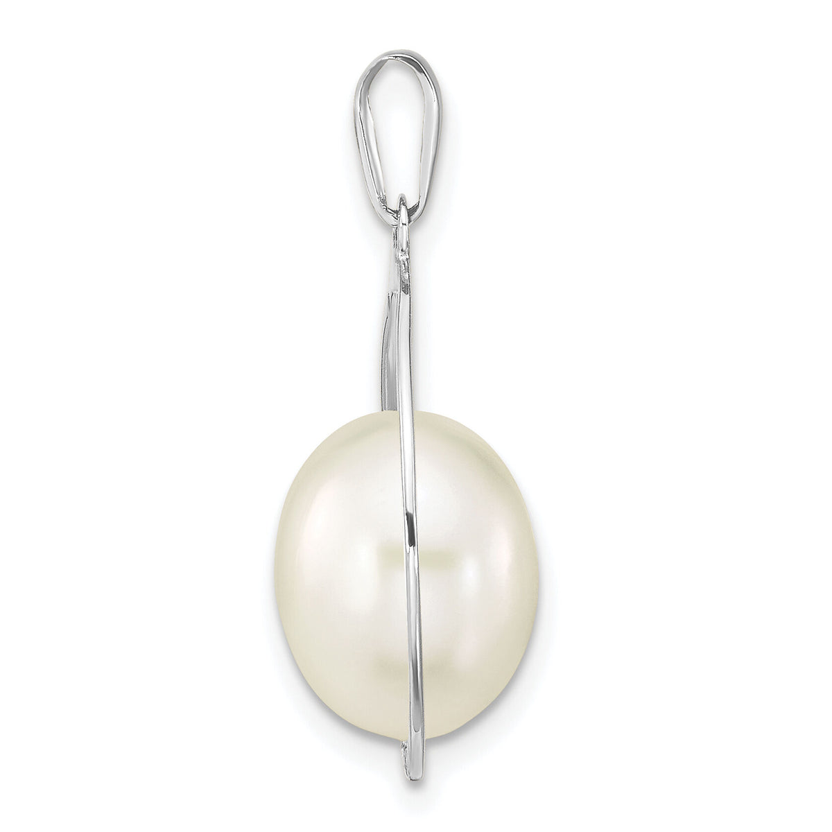 14K White Gold 8-9mm Rice Freshwater Cultured Pearl Pendant-XFW781