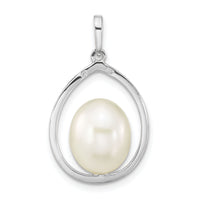 14K White Gold 8-9mm Rice Freshwater Cultured Pearl Pendant-XFW781