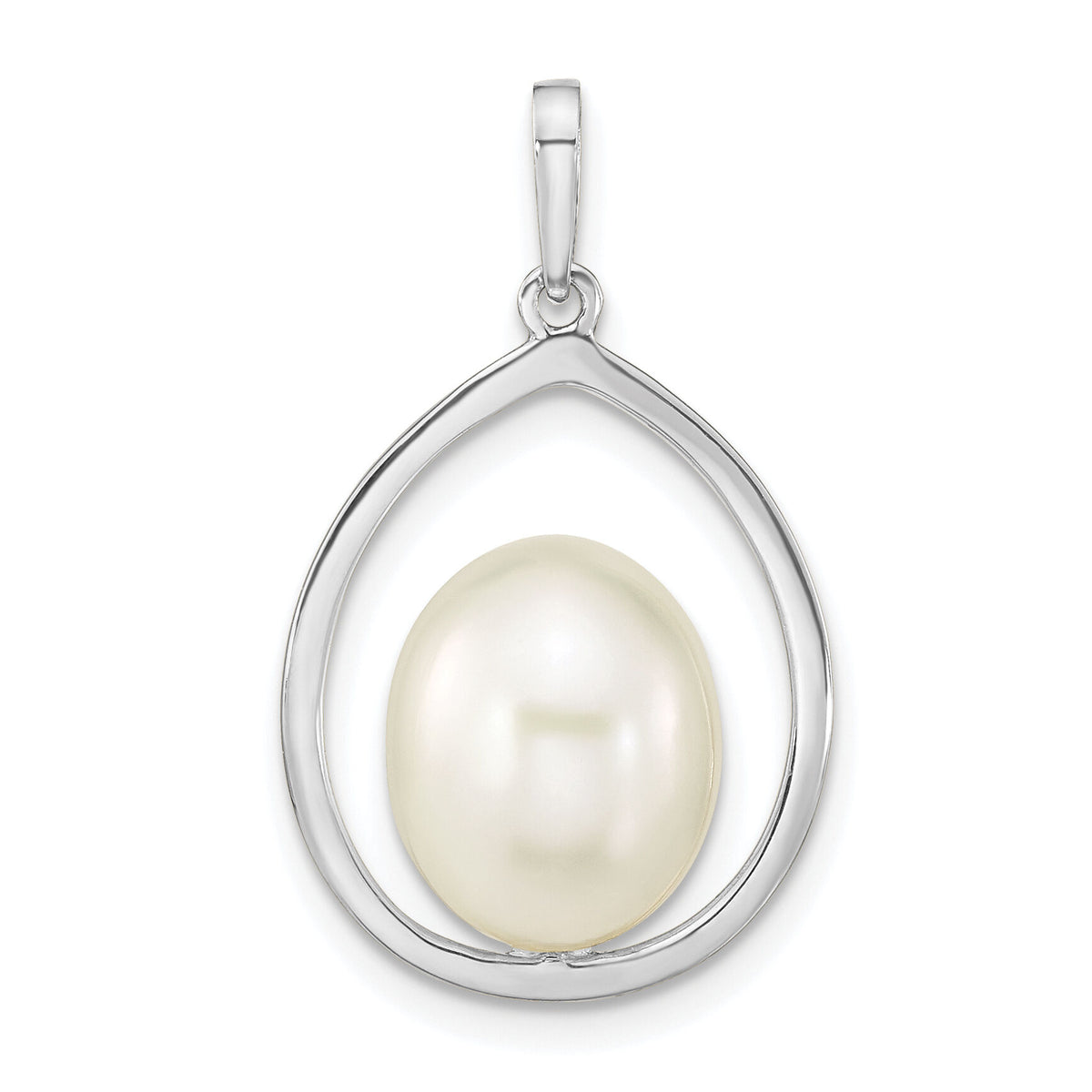 14K White Gold 8-9mm Rice Freshwater Cultured Pearl Pendant-XFW781
