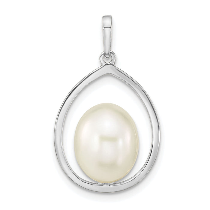 14K White Gold 8-9mm Rice Freshwater Cultured Pearl Pendant-XFW781