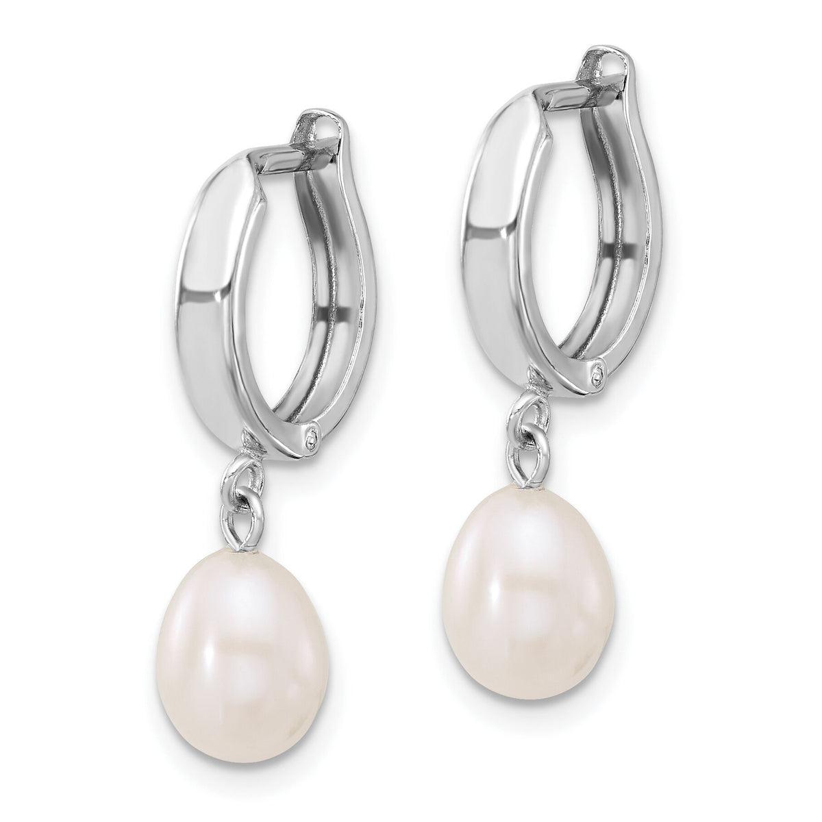 14K White Gold 6-7mm Teardrop White FWC Pearl Hoop Dangle Earrings-XFW792E