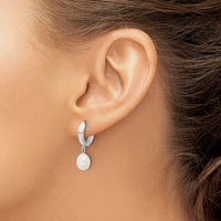 14K White Gold 6-7mm Teardrop White FWC Pearl Hoop Dangle Earrings-XFW792E