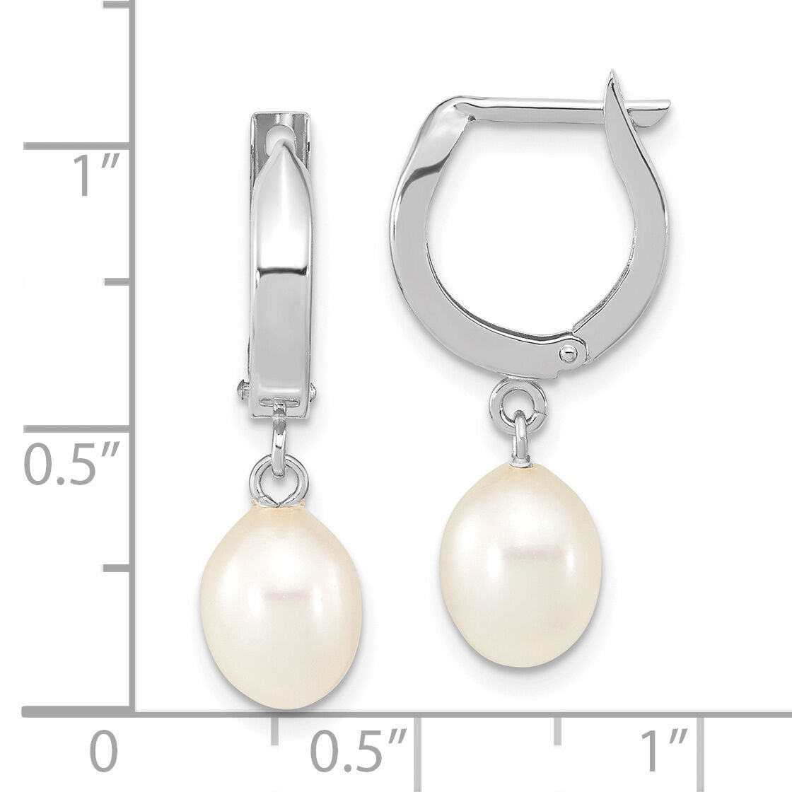 14K White Gold 6-7mm Teardrop White FWC Pearl Hoop Dangle Earrings-XFW792E