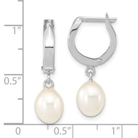 14K White Gold 6-7mm Teardrop White FWC Pearl Hoop Dangle Earrings-XFW792E