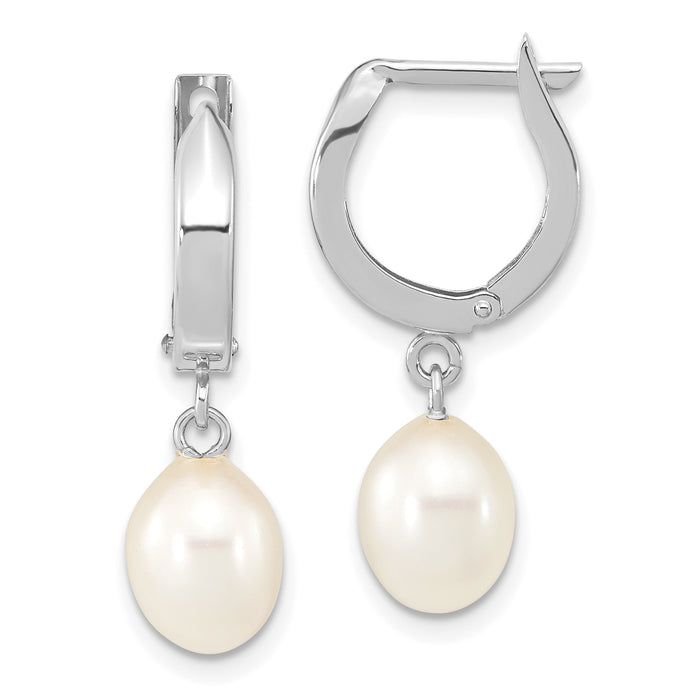 14K White Gold 6-7mm Teardrop White FWC Pearl Hoop Dangle Earrings-XFW792E
