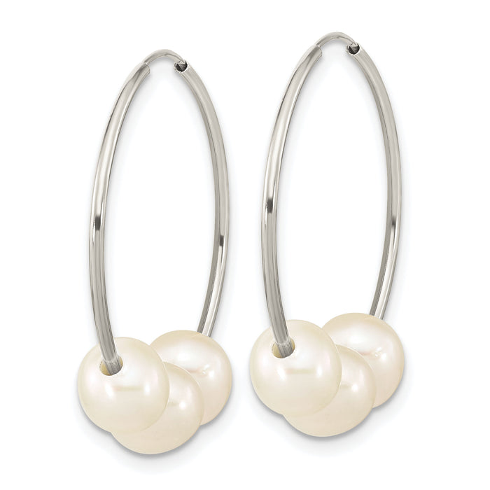 14k WG 6-7mm Semi-Rnd Freshwater Cultured 3 Pearl Hoop Earrings-XFW793E