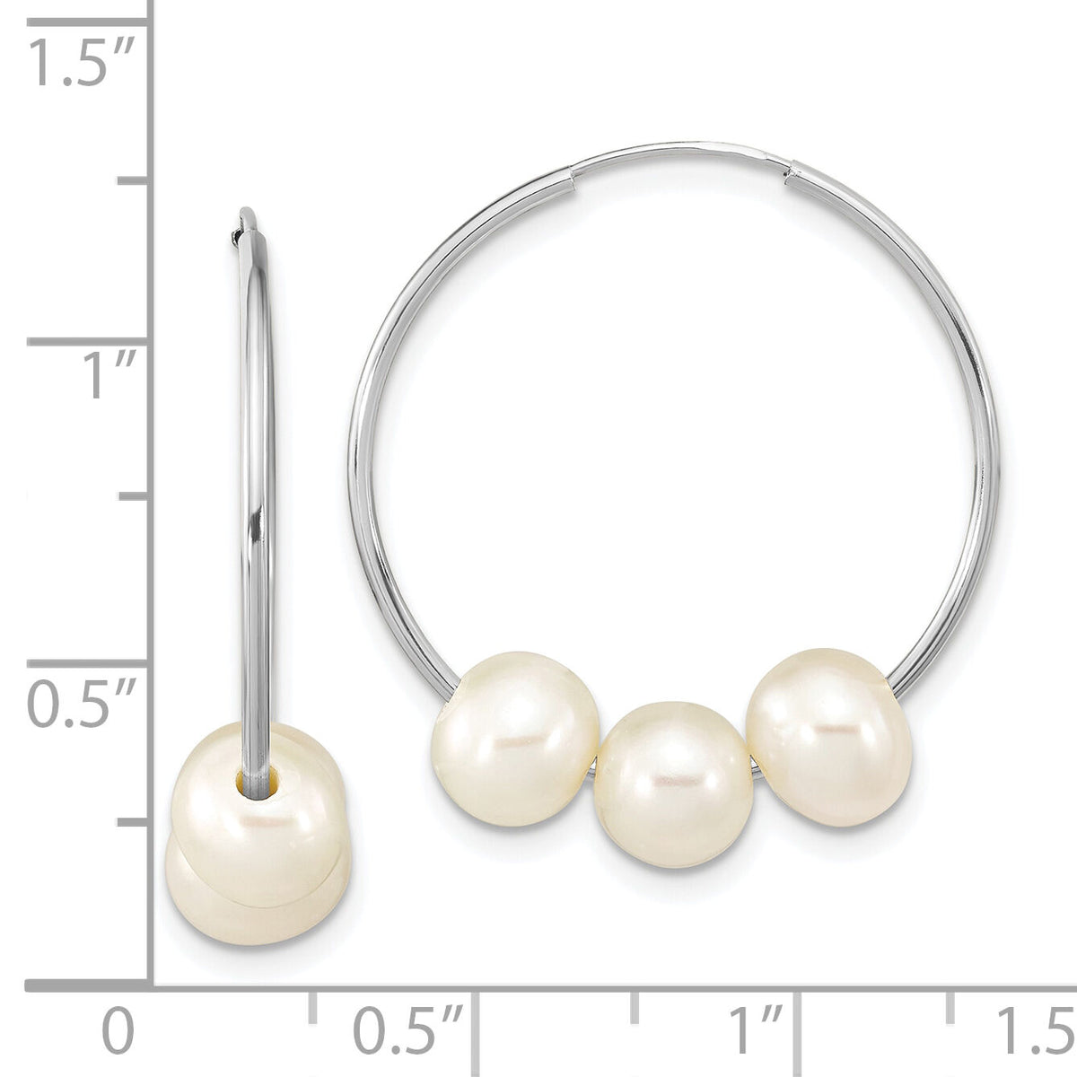 14k WG 6-7mm Semi-Rnd Freshwater Cultured 3 Pearl Hoop Earrings-XFW793E