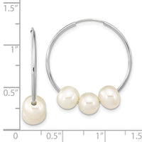 14k WG 6-7mm Semi-Rnd Freshwater Cultured 3 Pearl Hoop Earrings-XFW793E