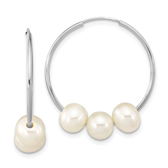 14k WG 6-7mm Semi-Rnd Freshwater Cultured 3 Pearl Hoop Earrings-XFW793E