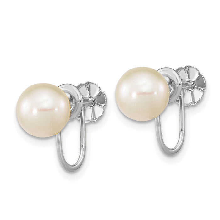 14k WG 7-8mm Round White FW Cultured Pearl Non Pierced Earrings-XFW801E