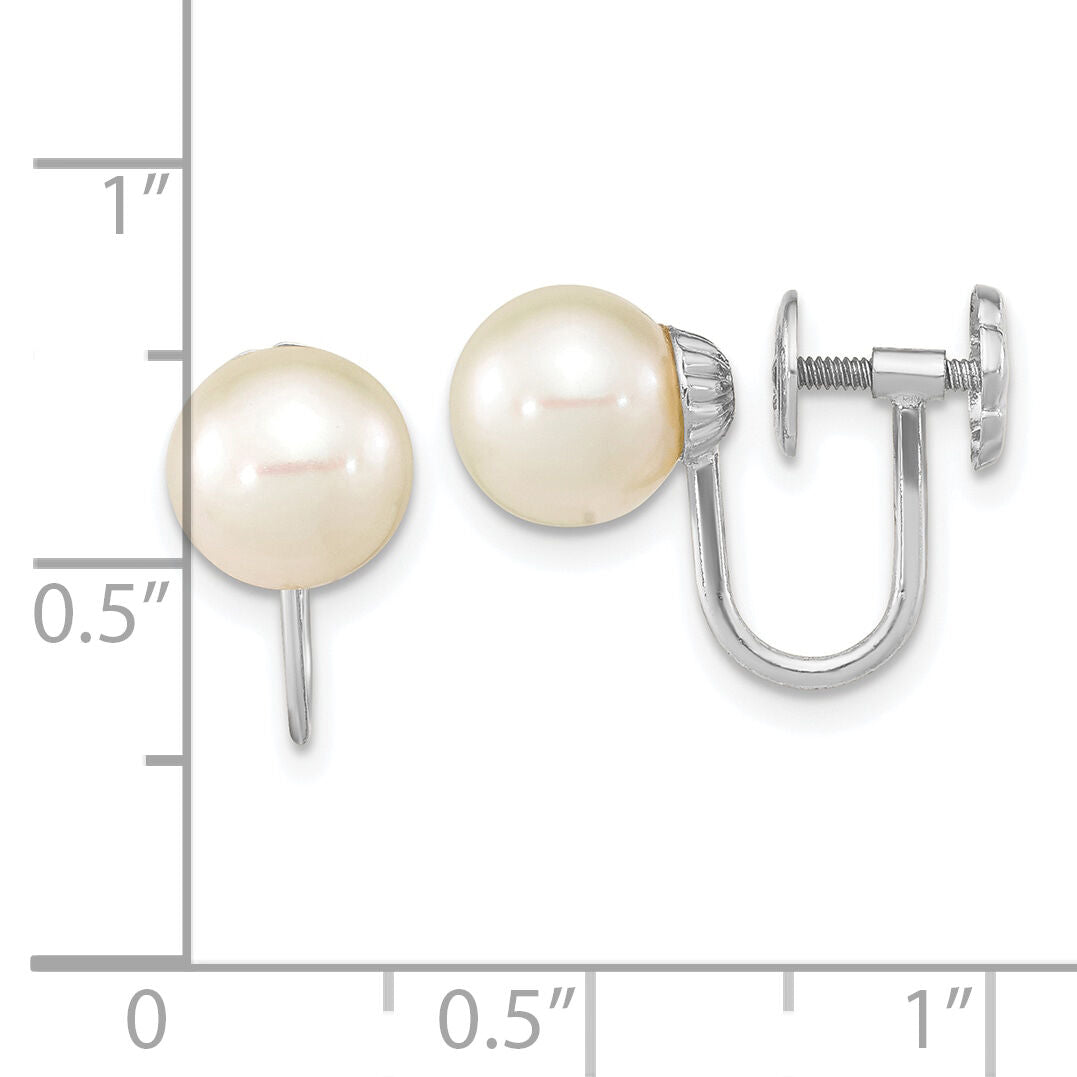 14k WG 7-8mm Round White FW Cultured Pearl Non Pierced Earrings-XFW801E