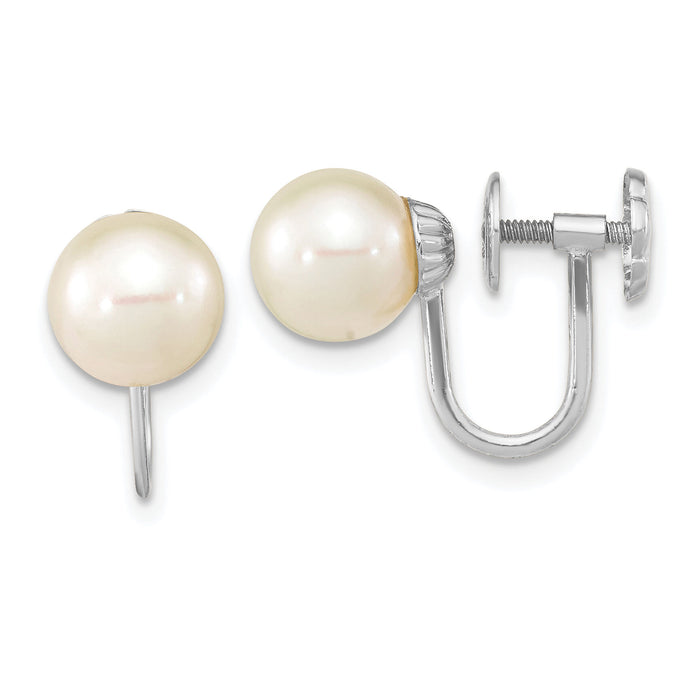 14k WG 7-8mm Round White FW Cultured Pearl Non Pierced Earrings-XFW801E