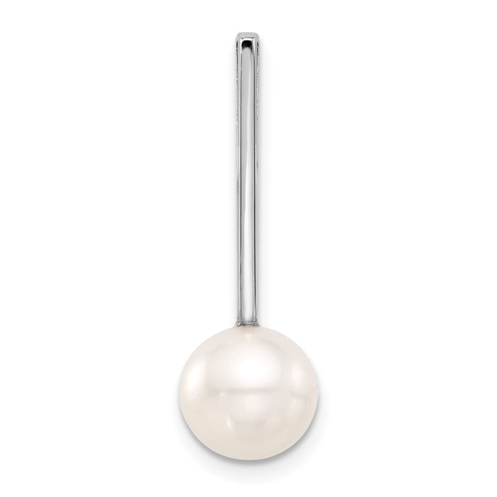 14K White Gold 8-9mm Round Freshwater Cultured Pearl Drop Chain Slide-XFW829