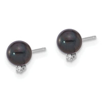 14K White Gold 5-6mm Blk Saltwater Akoya Pearl .02ct Dia Post Earrings-XFW833E