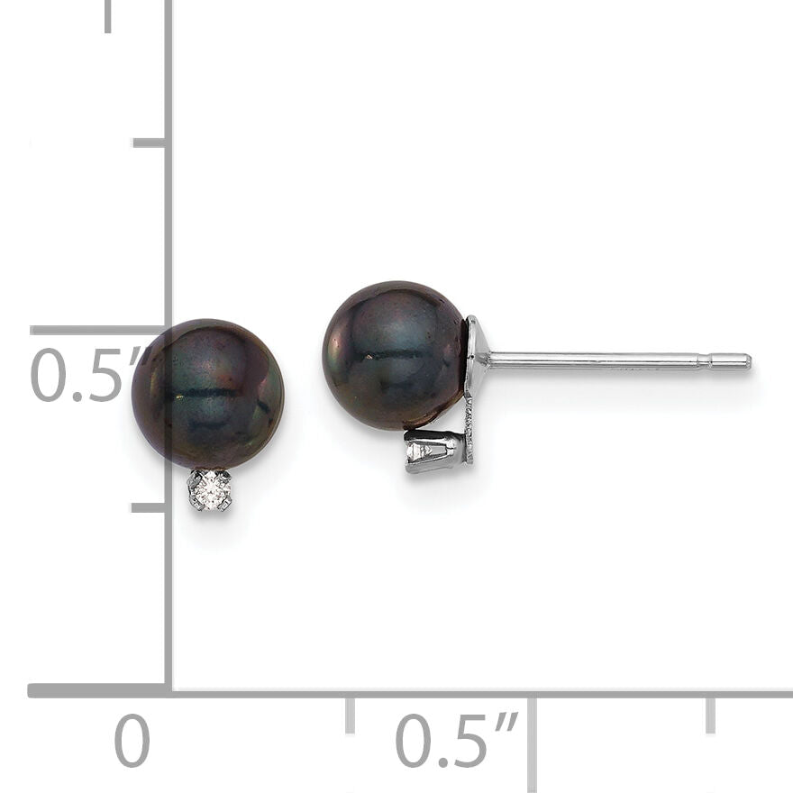 14K White Gold 5-6mm Blk Saltwater Akoya Pearl .02ct Dia Post Earrings-XFW833E