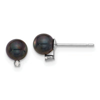 14K White Gold 5-6mm Blk Saltwater Akoya Pearl .02ct Dia Post Earrings-XFW833E
