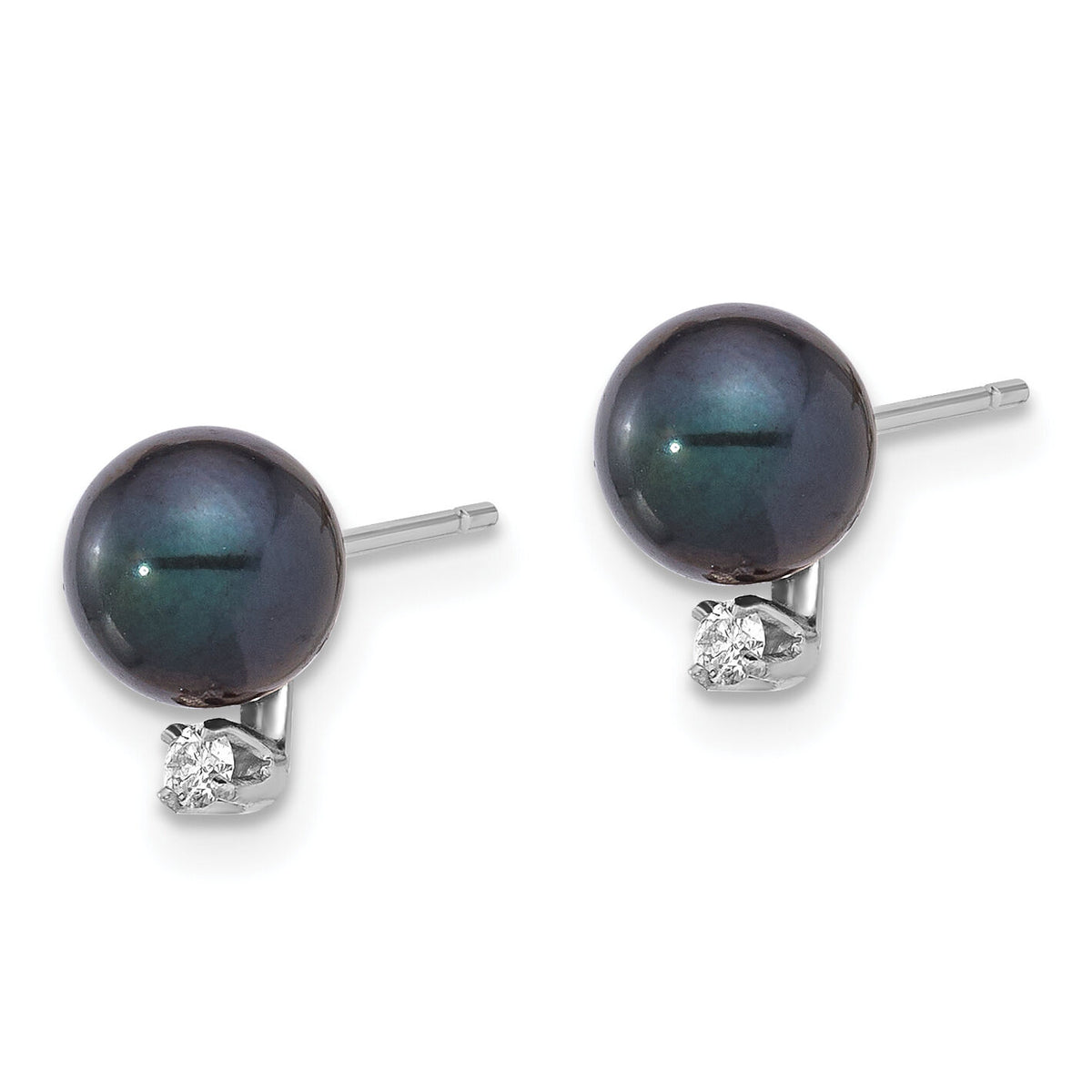 14K White Gold 6-7mm Black Akoya Pearl and .06ct Diamond Post Earrings-XFW834E