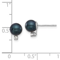14K White Gold 6-7mm Black Akoya Pearl and .06ct Diamond Post Earrings-XFW834E