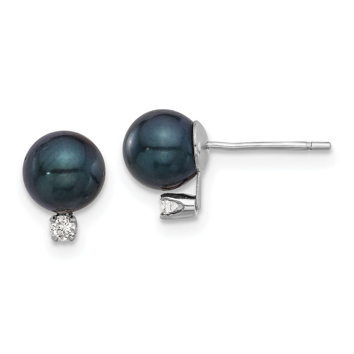 14K White Gold 6-7mm Black Akoya Pearl and .06ct Diamond Post Earrings-XFW834E