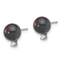 14K White Gold 7-8mm Round Black Akoya Pearl & .10ct Dia Post Earrings-XFW835E