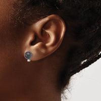 14K White Gold 7-8mm Round Black Akoya Pearl & .10ct Dia Post Earrings-XFW835E