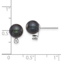 14K White Gold 7-8mm Round Black Akoya Pearl & .10ct Dia Post Earrings-XFW835E