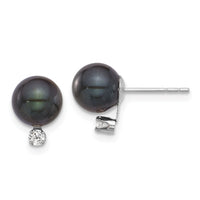 14K White Gold 7-8mm Round Black Akoya Pearl & .10ct Dia Post Earrings-XFW835E