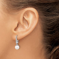 14K White Gold 6-7mm Rnd Wht Akoya Pearl and .085ct Dia Dangle Earrings-XFW838E