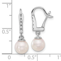 14K White Gold 6-7mm Rnd Wht Akoya Pearl and .085ct Dia Dangle Earrings-XFW838E