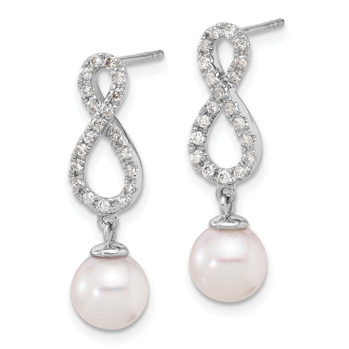 14K White Gold 7-8mm Wht Akoya Pearl and .40ct Dia Infinity Post Earrings-XFW840E