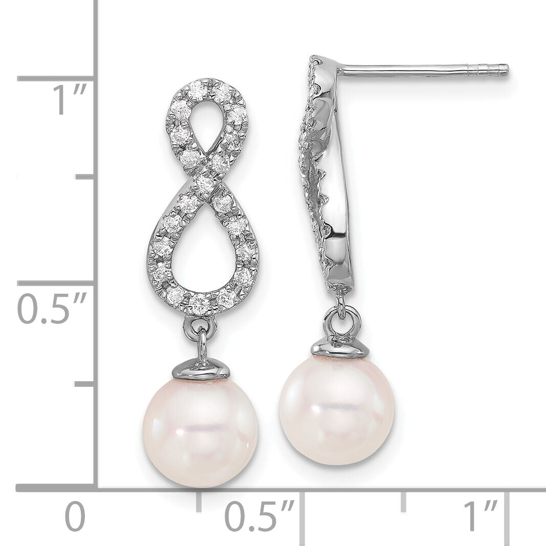 14K White Gold 7-8mm Wht Akoya Pearl and .40ct Dia Infinity Post Earrings-XFW840E