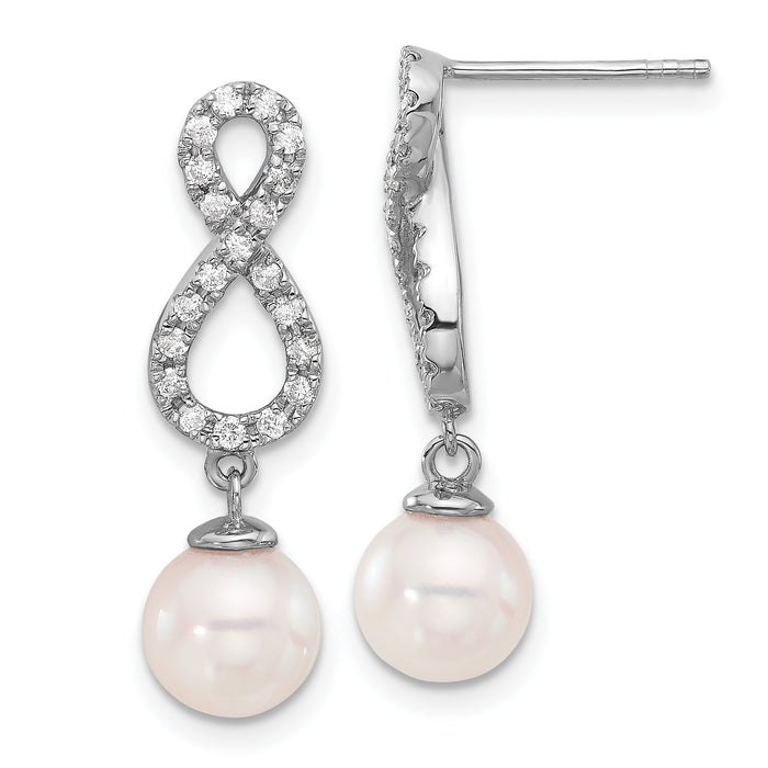 14K White Gold 7-8mm Wht Akoya Pearl and .40ct Dia Infinity Post Earrings-XFW840E