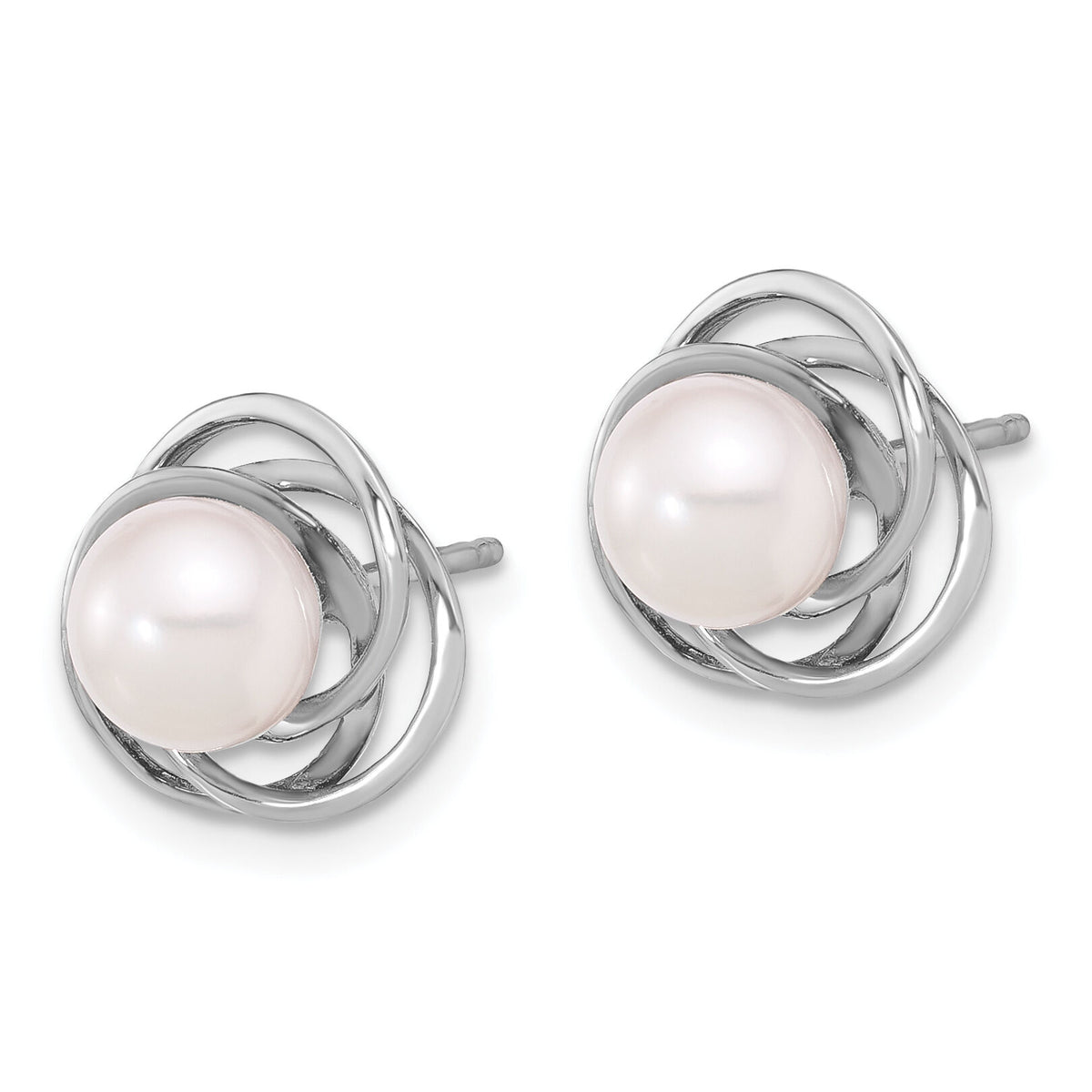 14K White Gold 6-7mm Round White Akoya Pearl Post Earrings-XFW842E