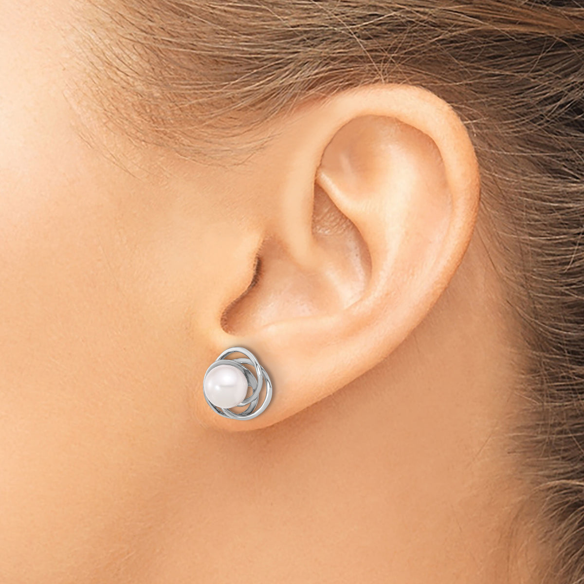 14K White Gold 6-7mm Round White Akoya Pearl Post Earrings-XFW842E