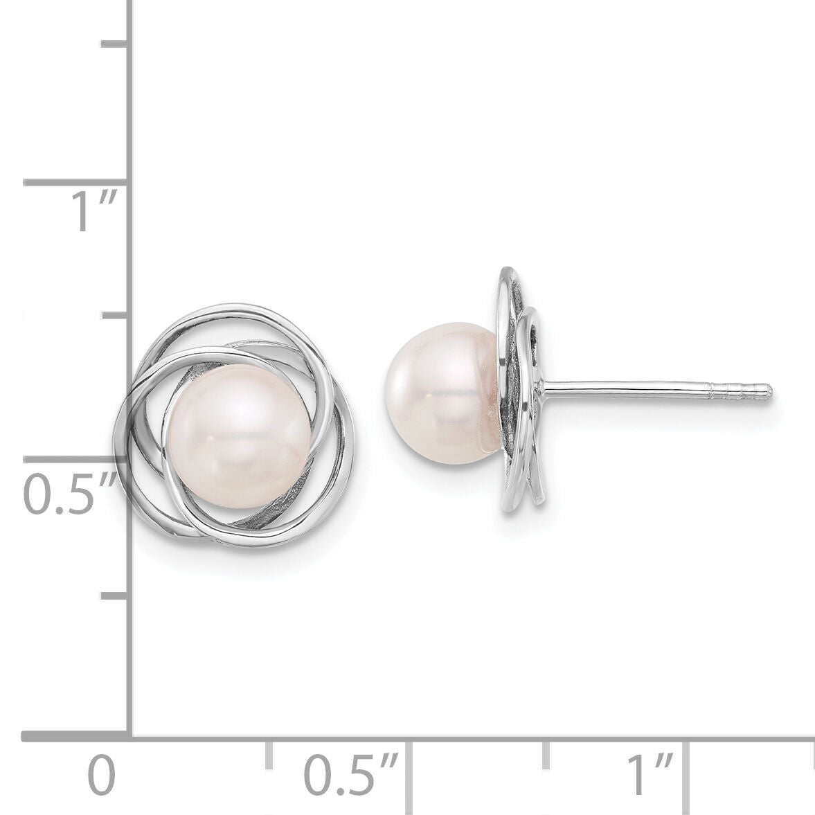 14K White Gold 6-7mm Round White Akoya Pearl Post Earrings-XFW842E