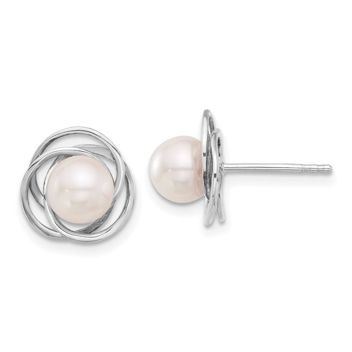 14K White Gold 6-7mm Round White Akoya Pearl Post Earrings-XFW842E