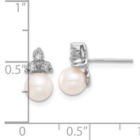 14K White Gold 5-6mm Round White FWC Pearl .06ct Dia Post Earrings-XFW846E