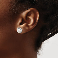 14K White Gold 7-8mm Button White FWC Pearl and .28ct Dia Post Earrings-XFW848E
