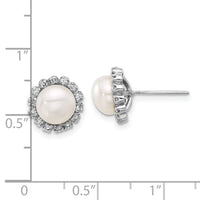 14K White Gold 7-8mm Button White FWC Pearl and .28ct Dia Post Earrings-XFW848E