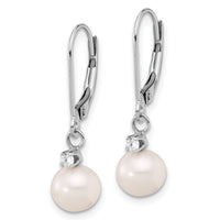 14K White Gold 7-8mm White FWC Pearl and .10ct Dia Dangle Earrings-XFW850E