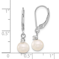 14K White Gold 7-8mm White FWC Pearl and .10ct Dia Dangle Earrings-XFW850E