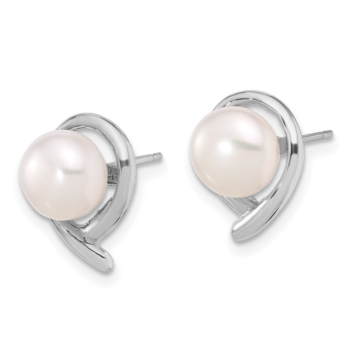 14K White Gold 7-8mm Button White FWC Pearl Post Earrings-XFW856E