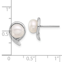 14K White Gold 7-8mm Button White FWC Pearl Post Earrings-XFW856E