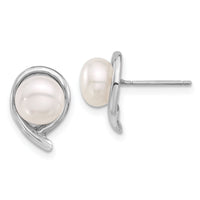 14K White Gold 7-8mm Button White FWC Pearl Post Earrings-XFW856E