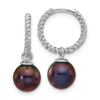 14K White Gold 7-8mm Black & White FWC Pearl Dangle Hoop Earrings-XFW859E