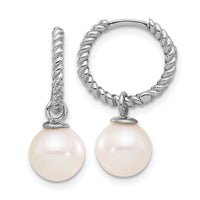 14K White Gold 7-8mm Black & White FWC Pearl Dangle Hoop Earrings-XFW859E