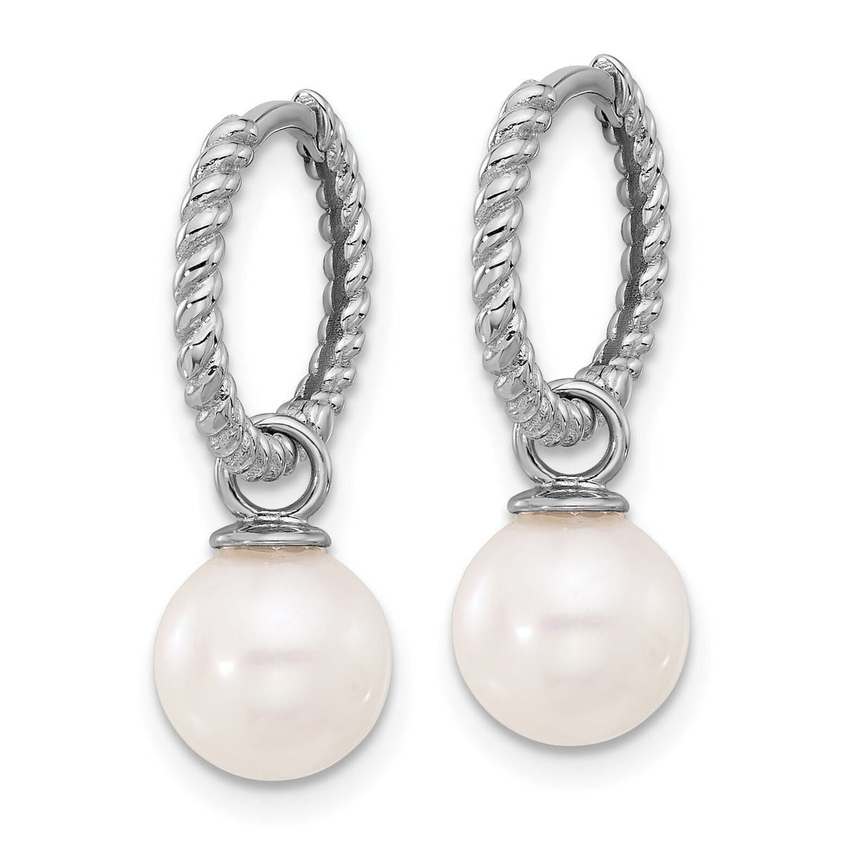14K White Gold 7-8mm Black & White FWC Pearl Dangle Hoop Earrings-XFW859E